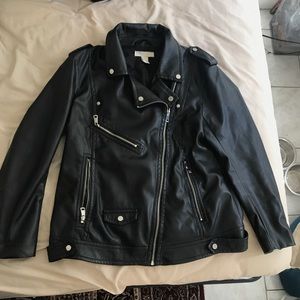 Black leather biker jacket